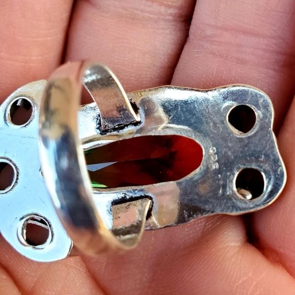 New Bi-Color Tourmaline and Rainbow Moonstone 925 Silver Ring. - Picture 14 of 14